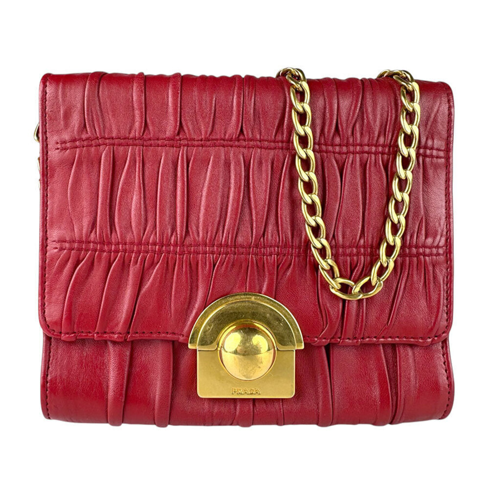 Prada Nappa Gaufre Sound Flap Crossbody Bag gathered leather Red